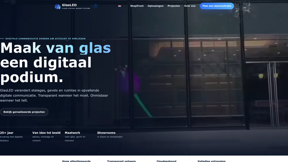 Screenshot van de website glasled.com